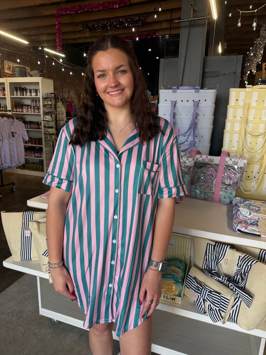 Sleeping Beauty Sleep Dress - Green/Pink - REG & PLUS
