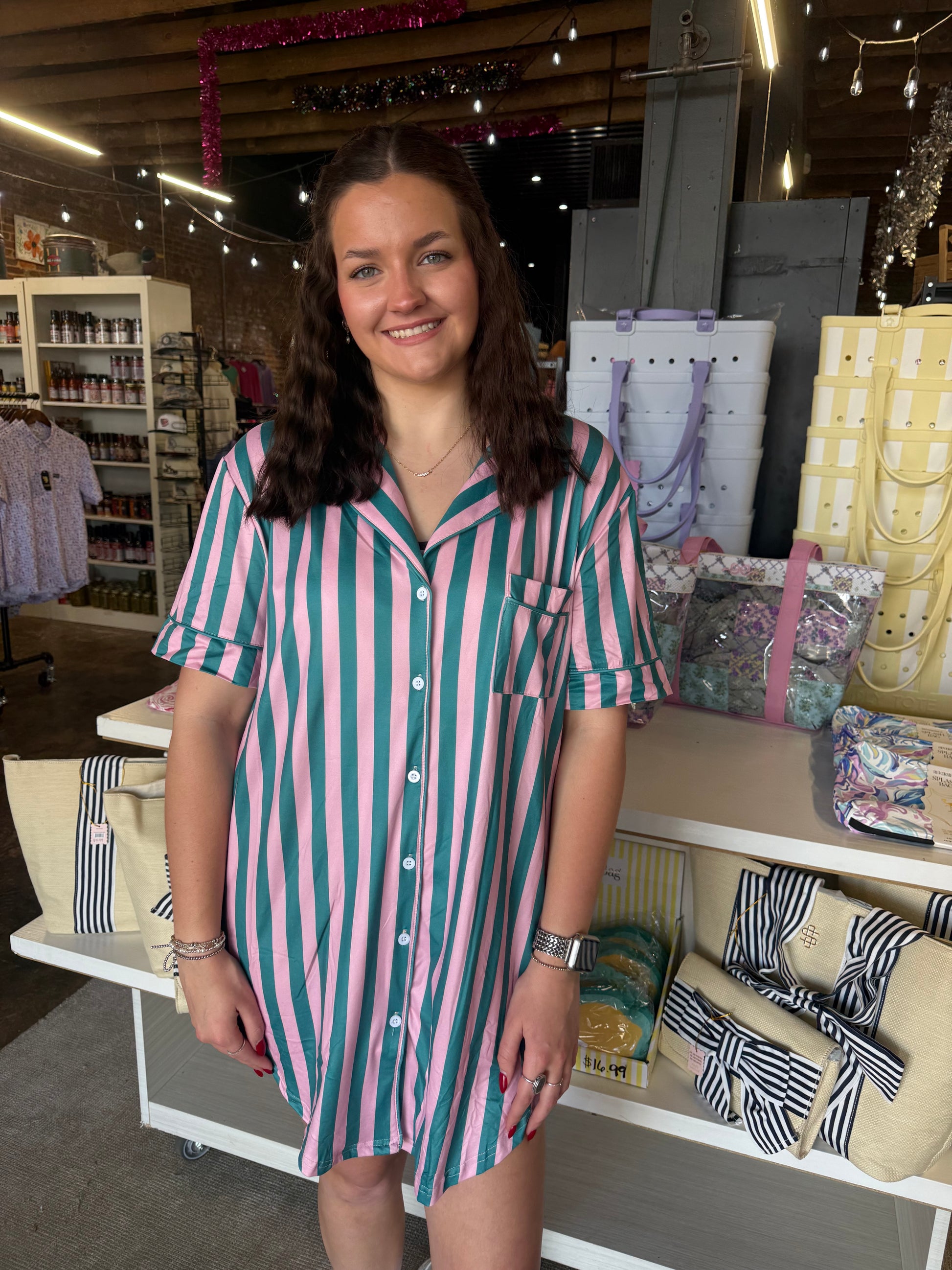 Sleeping Beauty Sleep Dress - Green/Pink - REG & PLUS