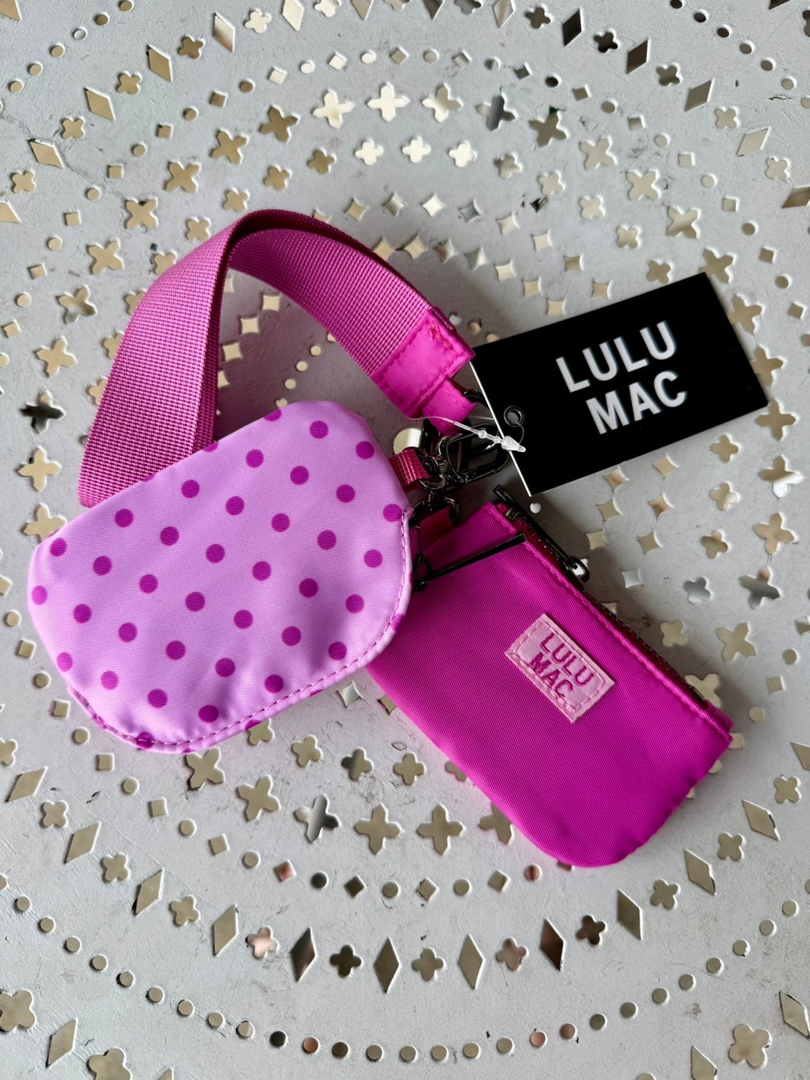 Lulu Mac Double Pouch Wristlet - Pink/Hot Pink Polka Dot