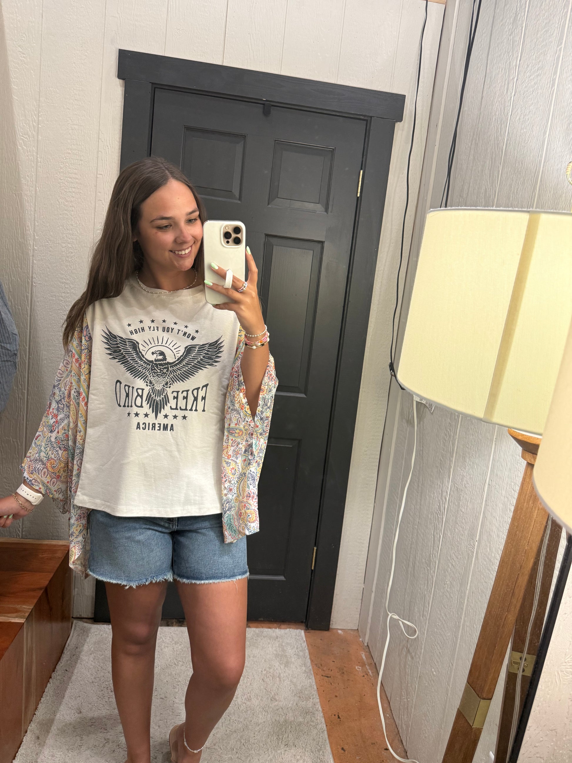 Free Bird America Graphic Sheer Boho Top