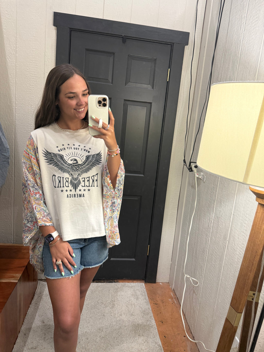 Free Bird America Graphic Sheer Boho Top