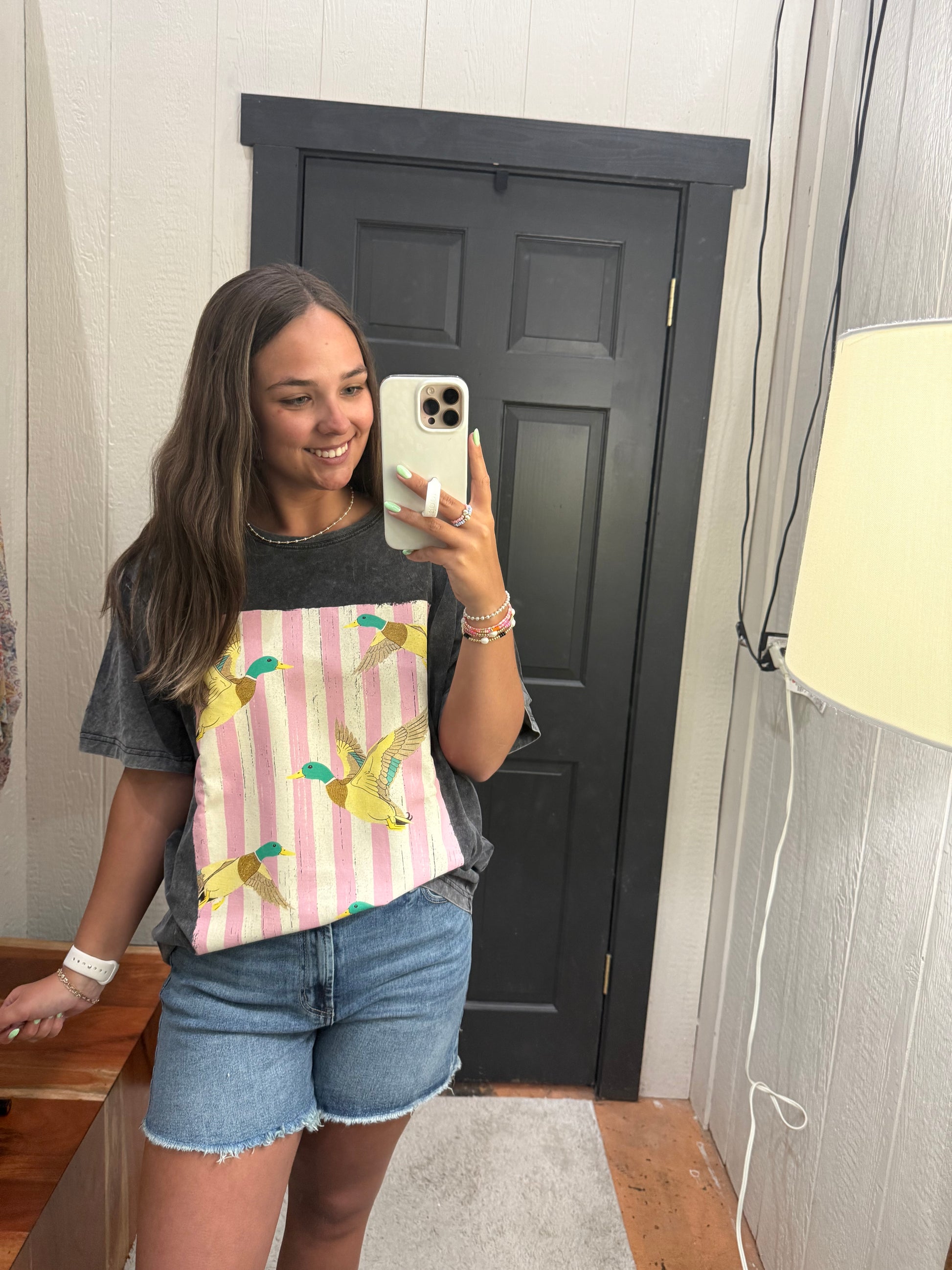 Mallard Ducks Striped Boyfriend Tee