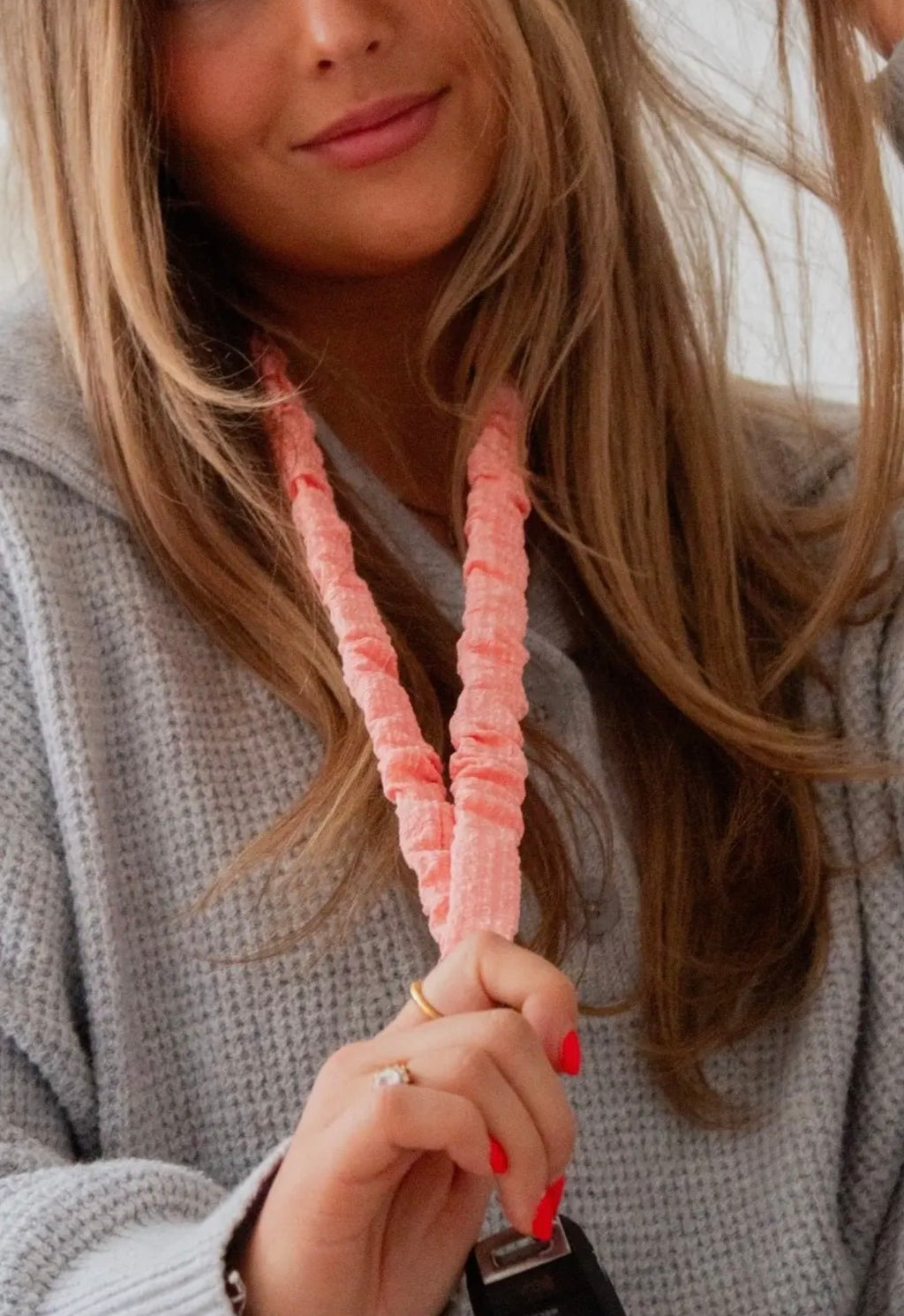Coral Gingham Lanyard