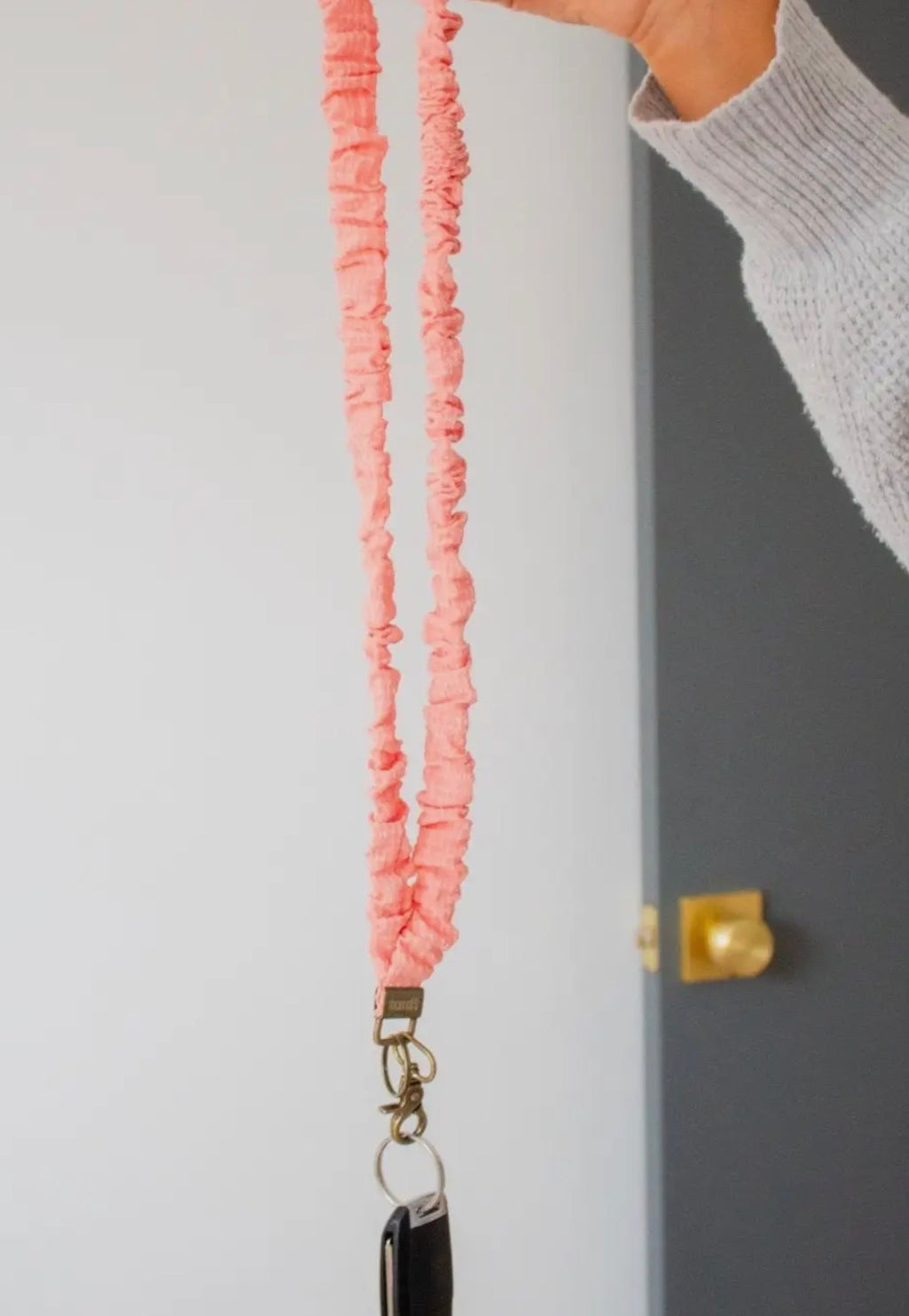 Coral Gingham Lanyard