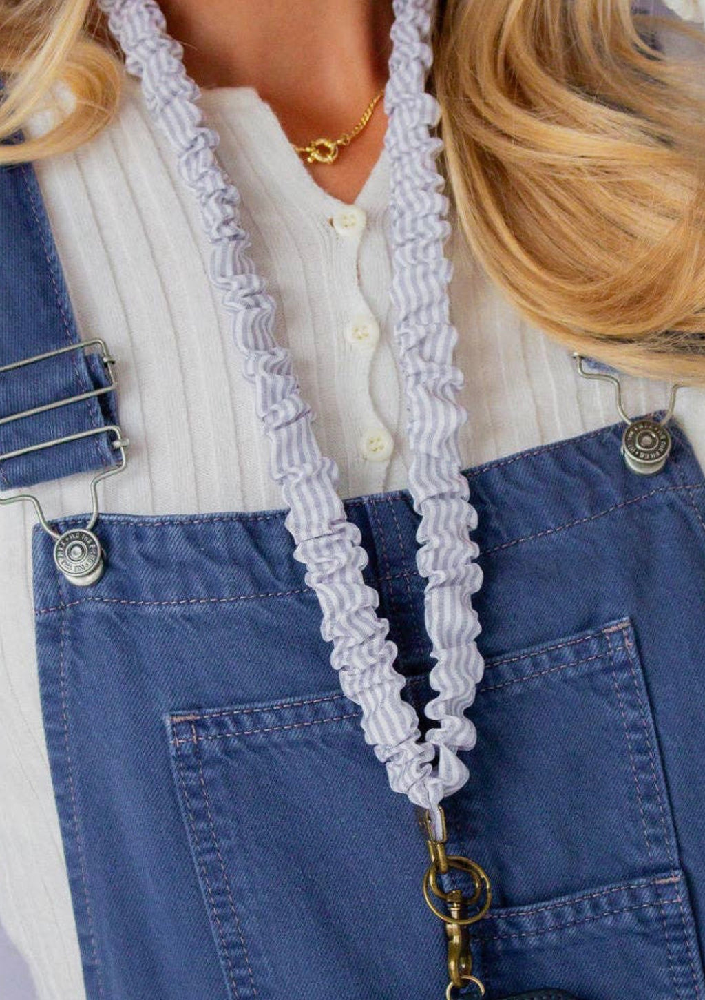 Gray Striped Lanyard