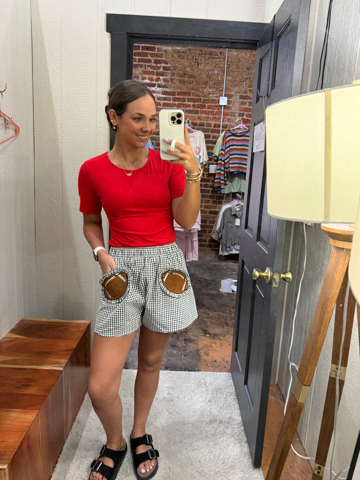 Gingham Ruffle Football Pocket Shorts